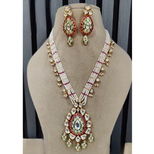 Impresionante Conjunto de Collar y Aretes Étnicos Chapados en Oro con Cristales de Imitación de Perla, Joyería Vintage para Bodas para Mujer - Product Image 1