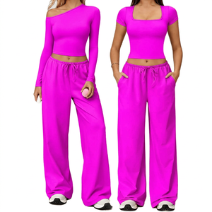 Ensemble de fitness deux pièces respirant et écologique pour femme, legging de yoga et de pilates côtelé sans couture en spandex/nylon, le plus vendu - Product Image 6