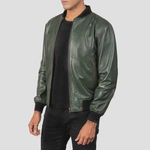 Veste en cuir vert forêt pour homme Micah Corp, style bomber, en véritable peau de mouton, vêtement d'extérieur doux, veste de motard personnalisée - Product Image 2