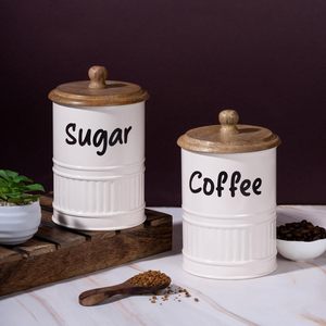 Tin Food <b>Storage</b> <b>Containers</b> with Wooden Lids Tea Sugar Coffee Canisters Airtight <b>Kitchen</b> Jars Minimalist Design - Product Image 5