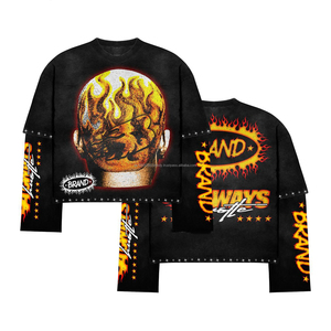 T-shirt surdimensionné délavé à l'acide OEM 260 GSM 100 % coton de haute qualité, style vintage, avec strass, streetwear, vente en gros pour hommes - Product Image 1