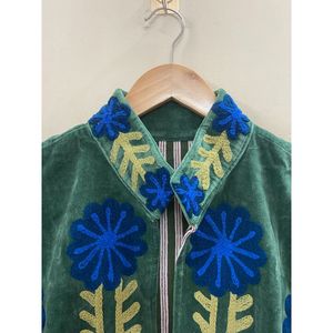 Hand Embroidered Cotton <b>Velvet</b> Winter Jacket <b>Women</b> Mandarin Collar Full Sleeve Autumn Floral Pattern Open Front <b>Coat</b> - Product Image 3