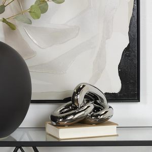 Modern Silver Chain Link <b>Decorative</b> Sculpture Polished Metal Knot Art Ornament Contemporary Tabletop Home <b>Office</b> <b>Decor</b> Accent - Product Image 2