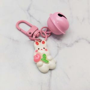 Adorable Pastel Pink Bell Bunny Flower Charm Key Chain Made of Plastic Resin Fashion Trend for Girls Ladies Everyday Use - Product Image 1