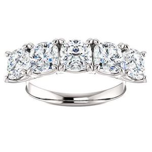 Anillo de Boda de Moissanita con Cinco Piedras de Corte Cojín, Plata de Ley 925, Apilable, Anillo de Aniversario Nupcial, Regalo de Lujo para Ella - Product Image 3