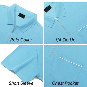 Polo de golf personnalisé en gros de haute qualité avec fermeture éclair quart de tour, en coton à manches courtes et tissu respirant - Product Image 5
