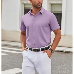 Custom Men's <b>Half</b> Sleeve Dress <b>Shirt</b> Professional Office Business Uniform Breathable Poplin <b>Button</b> Embroidered Logo Premium - Product Image 2