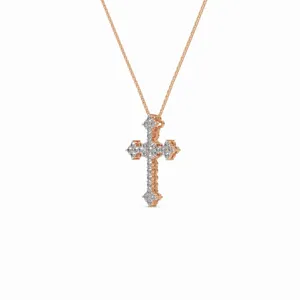 Cross <b>Sign</b> 18K Rose Gold Lab Grown Diamond <b>Engagement</b> Link Chain Pendant Women's Necklace - Product Image 3