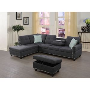 Divano Alger 98 con Chaise Longue e Pouf, Orientamento a Sinistra, per Arredamento Soggiorno - Product Image 1
