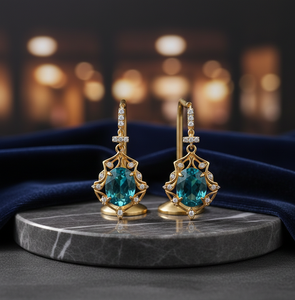 Boucles d'oreilles longues en topaze bleue hydro et CZ, 5 pouces, argent sterling 925 plaqué or 18 carats, boucles d'oreilles pendantes élégantes, cadeau élégant pour elle - Product Image 3