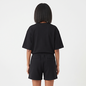 Ensemble 2 pièces surdimensionné pour femme, t-shirt et short en coton 100% uni, idéal pour l'été - Product Image 2