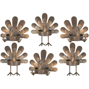 Ensemble de 6 bougeoirs, métal fini bronze, ensemble de bougeoirs à dinde assis et debout pour décorations de cuisine de table - Product Image 1