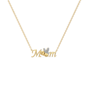 Collar con Colgante de Mamá Chapado en Oro de 18K con Acento de Corazón de Moissanita y Diseño de Hoja, Cadena Elegante, Joyería Fina para Uso Diario - Product Image 1