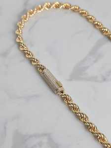 สร้อยคอเชือกถักแบบหนา สไตล์ใหม่ ขนาด 6 มม. ประดับเพชรเทียม ตัวล็อคแบบเกี่ยว  ทำจากเงินแท้ 925 ชุบทอง 18k  วัสดุสแตนเลส สำหรับผู้ชาย - Product Image 3