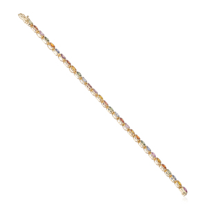 Pulsera de tenis de oro amarillo de 14k con zafiros multicolor engastados en bisel, forma de corazón, joyería fina hecha a mano, venta al por mayor - Product Image 2