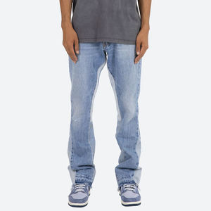 Vente en gros de jeans évasés empilés personnalisés pour hommes, style hip-hop streetwear, taille haute, unis, délavés, amples, effet usé, vintage, en denim - Product Image 5