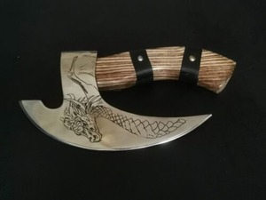 Engraved Hand-Forged Viking <b>Axe</b> | D2 Steel 9" Blade, 8" Olive Wood <b>Handle</b> & Leather Sheath | Custom Gift for Him - Product Image 2