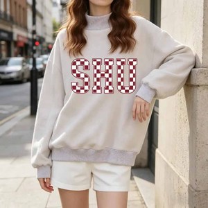 TEXAS Premium Heavyweight <b>Mock</b> <b>Neck</b> Sweatshirt Polka Dot Greek Apparel Chenille Letter - Product Image 5