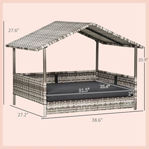 เตียงหวายยกสูงสีเทาถ่านบ้านสุนัขหวายในร่มกลางแจ้งพร้อมเบาะถอดออกได้ - Product Image 3