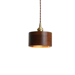 Lampe suspendue de style tambour en bois de noyer noir de qualité supérieure avec accents en laiton pour cuisine, salle à manger, chambre à coucher - Product Image 1