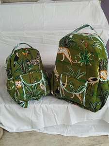Customized Durable Cotton Women's <b>Backpack</b> Vintage Travel <b>School</b> Bag Zipper Square Indian Fashion Luxury College Set Of Two - Product Image 2