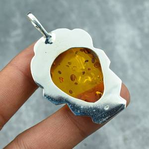Pendentif artisanal en argent sterling 925 avec pierre précieuse d'ambre baltique, bijou naturel, cadeau pour elle, pour sa mère - Product Image 6