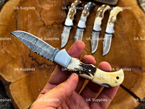 Cuchillo Plegable de Acero de Damasco Hecho a Mano con Bloqueo Trasero, Mango de Cuerno de Ciervo Genuino, para Bolsillo, EDC, Caza, Grado Industrial, OEM Bienvenida - Product Image 6