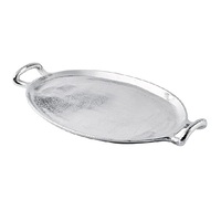Plateau de service rond de luxe en métal doré martelé avec poignées en anneau, plat décoratif en laiton antique pour table basse, ottoman et bars