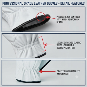 Goat Grain <b>Leather</b> Durable Anti-Slip Adjustable Wristlet Driving Gloves-Elastic <b>Cuff</b> Flexible Heat Resistant 11 oz Industrial - Product Image 3