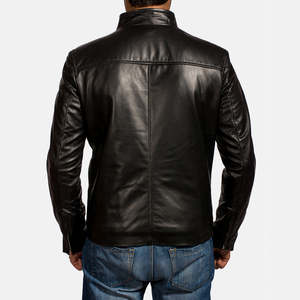 Blouson de motard en cuir noir OEM personnalisé avec logo, en cuir véritable marron, fermeture éclair, coupe-vent et respirant pour l'hiver - Product Image 2