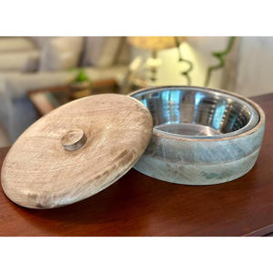 Kitchen Chapati Roti Box <b>Light</b> Brown Wooden Chapati & Roti Casserole Round Shape Durable Serving Box with Flip Top Wooden Lid - Product Image 6
