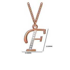 Collier Pendentif Lettre Initiale F en Diamant Plaqué Rhodium 14K Élégant Unisexe Tendance Minimaliste Breloque Fines Pendentives Breloques - Product Image 2