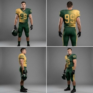Ensemble d'uniformes de football américain personnalisés pour hommes, col en V, manches courtes, maillot rembourré, pantalon, impression par sublimation, polyester/coton, athlétique - Product Image 2