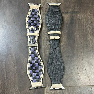 Bracelet de montre en cuir à carreaux authentique vintage, nouveau bracelet en cuir ciselé à la main avec boucle en métal, universel pour diverses marques de montres intelligentes - Product Image 6