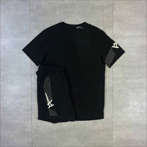 Conjunto Deportivo Denish para Hombre, 2 Piezas, Camiseta y Pantalones Cortos Negros, Tejido Elástico Transpirable, 100% Poliéster, para Gimnasio, Entrenamiento, Running - Product Image 1