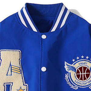 Veste universitaire bleue pour femme, manches longues, col rabattu, simple boutonnage, broderie lettre A, logo basketball, tenue d'automne - Product Image 6