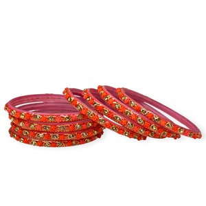 Ensemble de bracelets en verre rose floral plaqué or, tendance, avec travail de cristaux étincelants et finition brillante, prix de gros pour femmes, directement de l'usine - Product Image 1