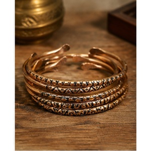 Artisanal Multi-Tiered Antique Bronze Stack Bangle <b>Boho</b> Hand-Engraved Pillow-Paddle Open Cuff <b>Bracelet</b> - Product Image 6