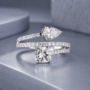 14K White Gold Open <b>Wrap</b> Moissanite Ring with Cushion Pear and Pavé Round Stones for Women Luxury <b>Bridal</b> Jewelry Gift - Product Image 1