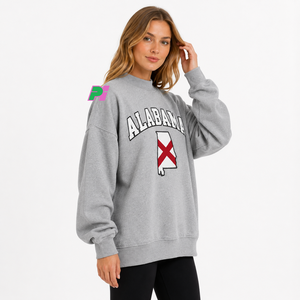 เสื้อสเวตเชิ้ตคอเต่าผู้หญิง ตกแต่งด้วยตัวอักษร ALABAMA พร้อมลายแผนที่รัฐ  ผ้าฟลีซหนานุ่ม ทรงโอเวอร์ไซส์ - Product Image 4