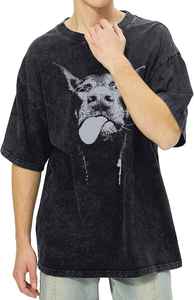 Oversized Men's T-Shirt With Dog Print Short Sleeve O-Neck Casual Jersey Cotton Tee <b>Animal</b> <b>Pattern</b> Front DTG Design Print Tee - Product Image 3