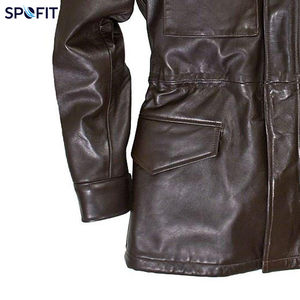 Veste d'hiver décontractée pour homme en cuir de vache véritable, noire, col montant, fermeture éclair, à capuche, matelassée, grande taille, en cuir véritable - Product Image 6