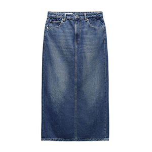 Women's denim Skirt Low MOQ High Quality Denim Mid Skirt for Women Fashion Wear With Pocket Style Denim Skirt - Product Image 3