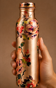Botella de Agua de Cobre Puro con Estampado Floral, Botella Ayurvédica Hecha a Mano por Diseñadores, Botella Reutilizable a Prueba de Fugas, Ecológica - Product Image 3