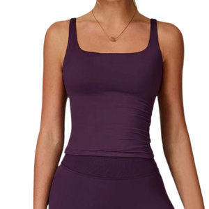 Camiseta sin mangas para mujer, de color liso, con cuello cuadrado y fruncido, estilo deportivo transpirable, con logo frontal, de material de poliéster y elastano. - Product Image 2