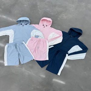 Conjunto de Chaqueta Cortavientos y Pantalones Cortos Unisex Personalizados de Verano, Antibacterianos, Holgados, con Estampado Reflectante 3M, de Nailon Negro - Product Image 1