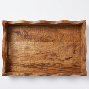 Bandeja de Madera Artesanal con Borde Festoneado para Servir, Diseño Rectangular con Asas Integradas, Estilo Rústico Moderno, para Ramadán - Product Image 1