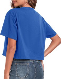 T-shirt court basique pour femme à manches courtes, en coton, style baby tee, avec logo brodé personnalisé, mode décontractée, vente en gros usine - Product Image 3