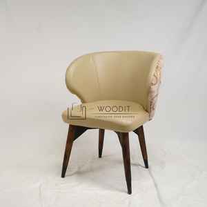 เก้าอี้ทานอาหารไม้หุ้มหนังแท้ 100% สไตล์โมเดิร์นคลาสสิก ดีไซน์แบบติดกระดุม เหมาะสำหรับบ้าน สำนักงาน ห้องนั่งเล่น โรงแรม และร้านกาแฟ - Product Image 3