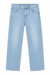 Jean en denim pour homme 100 % coton, coupe droite, taille mi-haute, délavé, respirant - Product Image 3